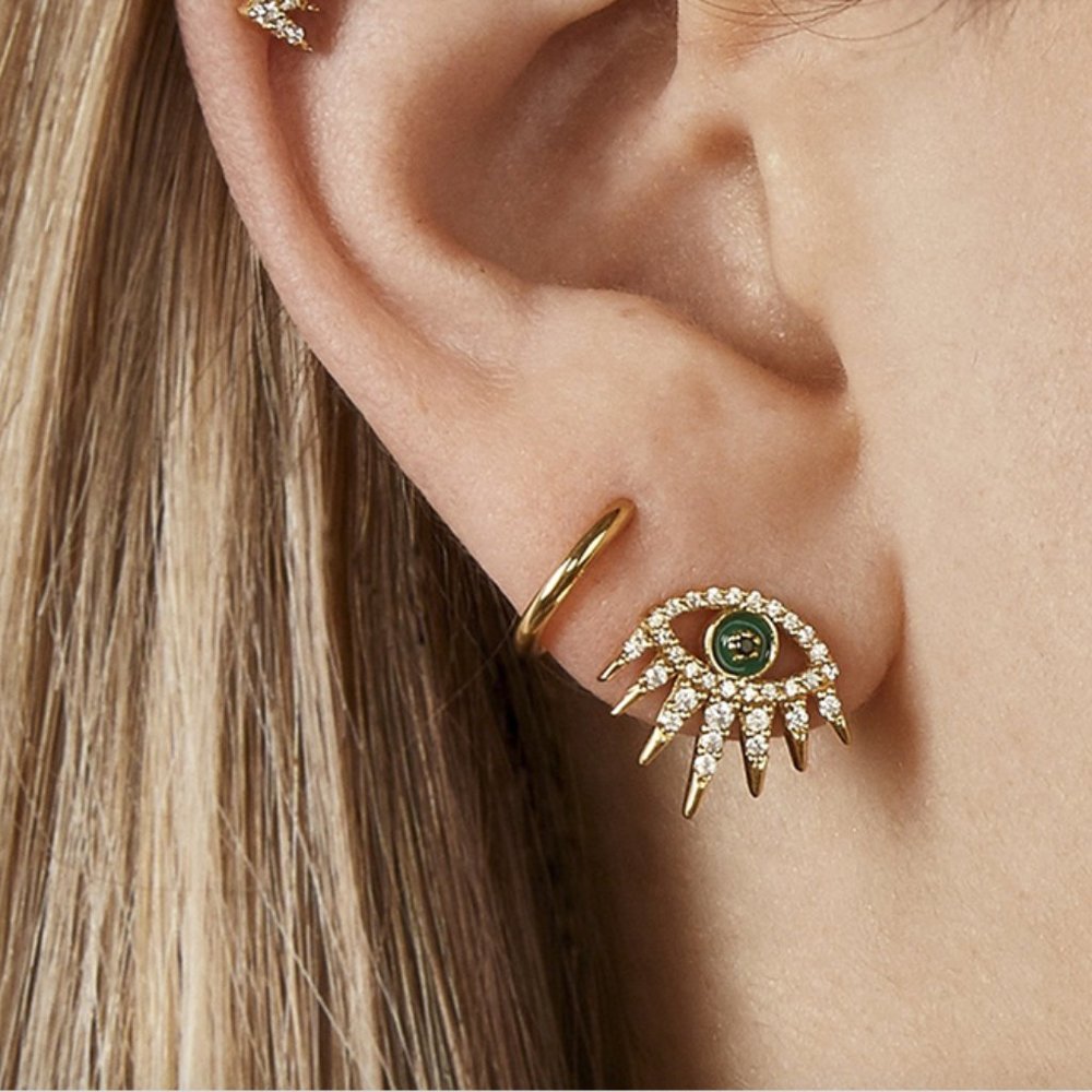 Pave CZ Turkish Evil Eye Earrings